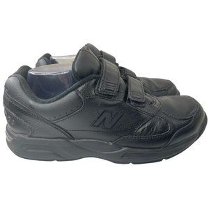 New Balance Men's 574 Black Leather Hook & Loop Walking Shoes Sz 8.5D (MW574VK)